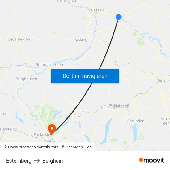 Esternberg to Bergheim map