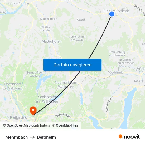 Mehrnbach to Bergheim map