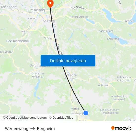 Werfenweng to Bergheim map