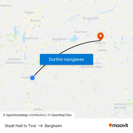 Stadt Hall In Tirol to Bergheim map