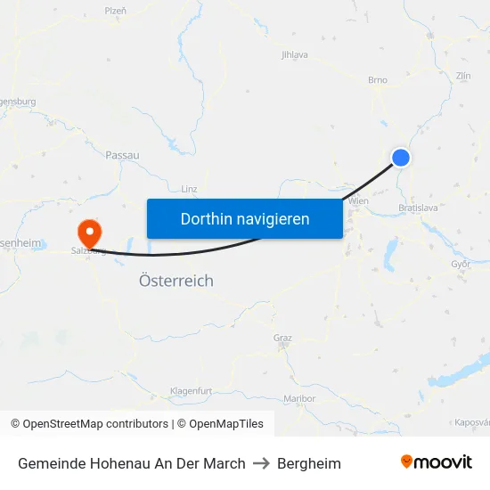 Gemeinde Hohenau An Der March to Bergheim map