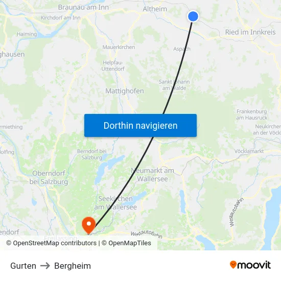 Gurten to Bergheim map