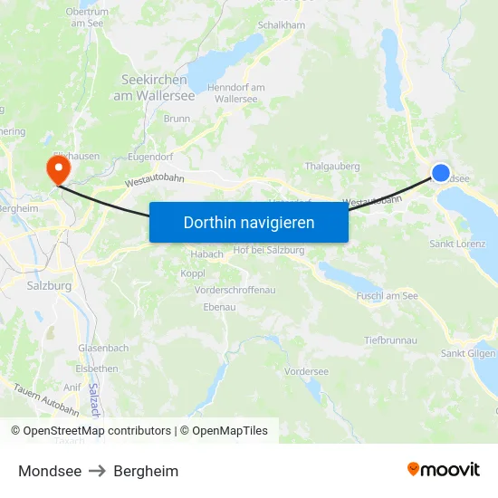 Mondsee to Bergheim map