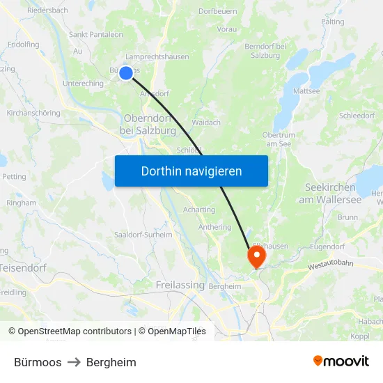 Bürmoos to Bergheim map