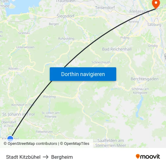 Stadt Kitzbühel to Bergheim map