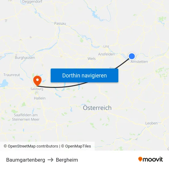 Baumgartenberg to Bergheim map