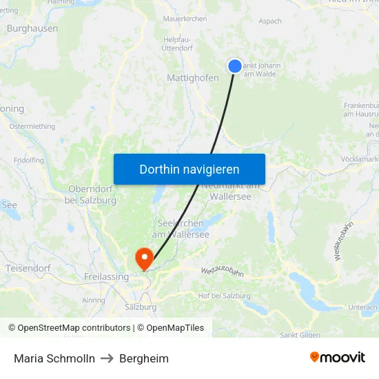 Maria Schmolln to Bergheim map