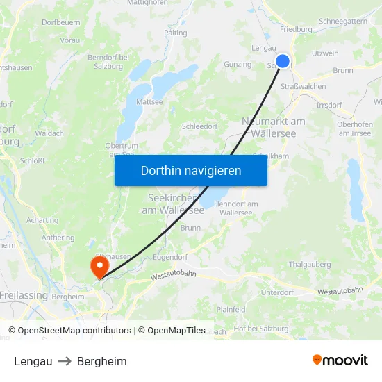Lengau to Bergheim map