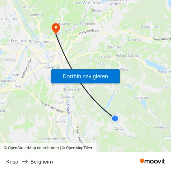 Krispl to Bergheim map