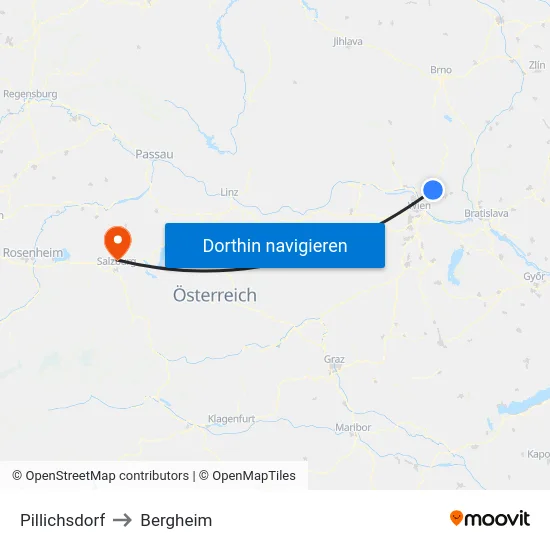 Pillichsdorf to Bergheim map