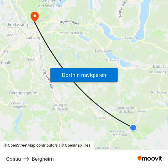 Gosau to Bergheim map
