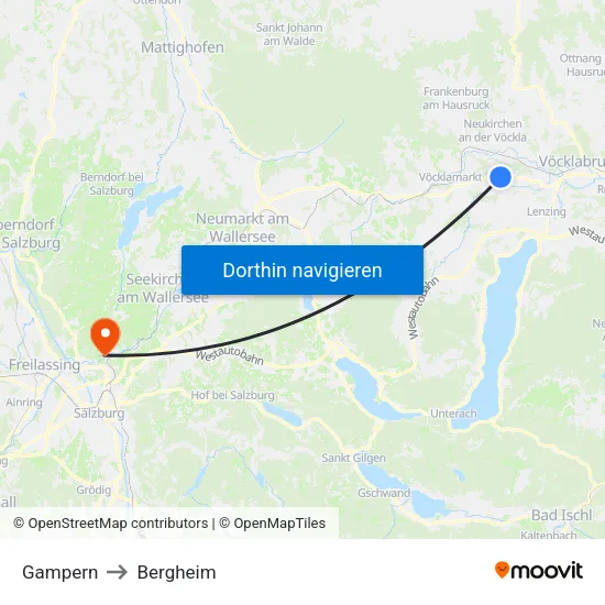 Gampern to Bergheim map