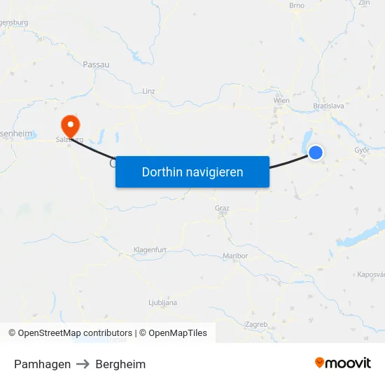 Pamhagen to Bergheim map