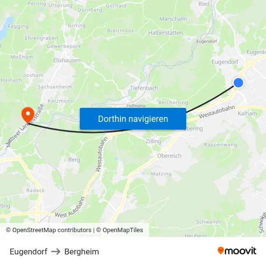 Eugendorf to Bergheim map
