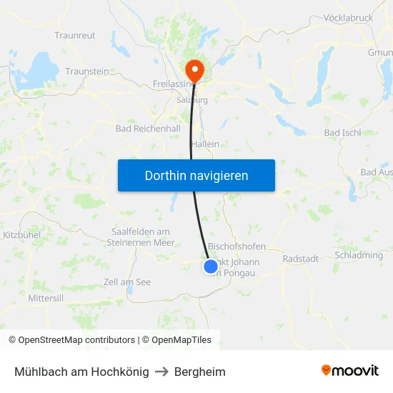Mühlbach am Hochkönig to Bergheim map