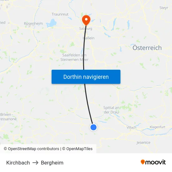Kirchbach to Bergheim map