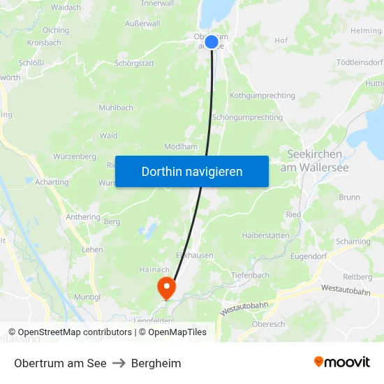 Obertrum am See to Bergheim map