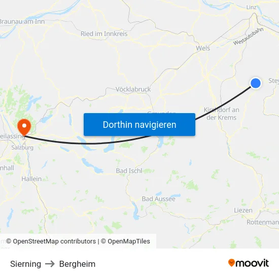 Sierning to Bergheim map