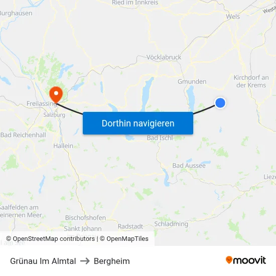 Grünau Im Almtal to Bergheim map