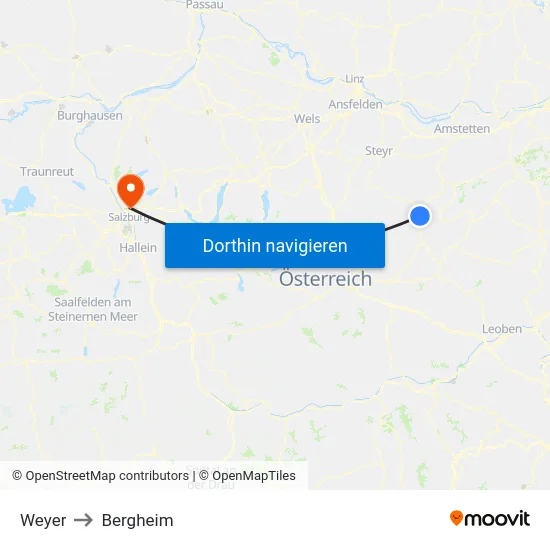 Weyer to Bergheim map