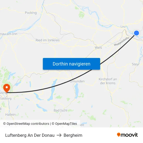 Luftenberg An Der Donau to Bergheim map