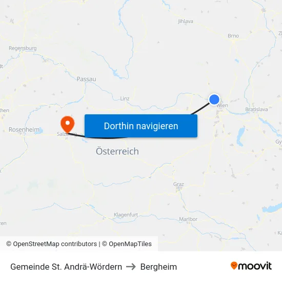 Gemeinde St. Andrä-Wördern to Bergheim map