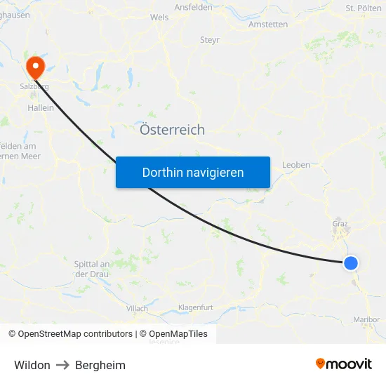 Wildon to Bergheim map