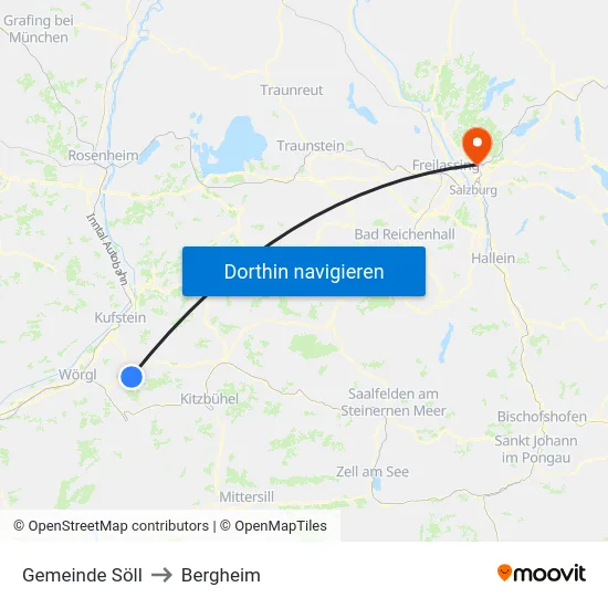 Gemeinde Söll to Bergheim map