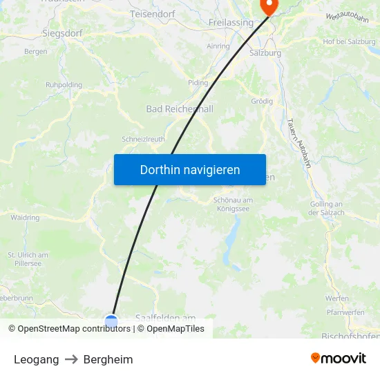 Leogang to Bergheim map