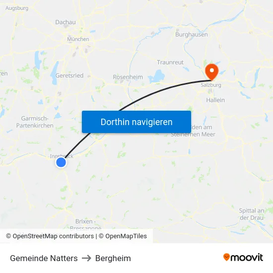 Gemeinde Natters to Bergheim map