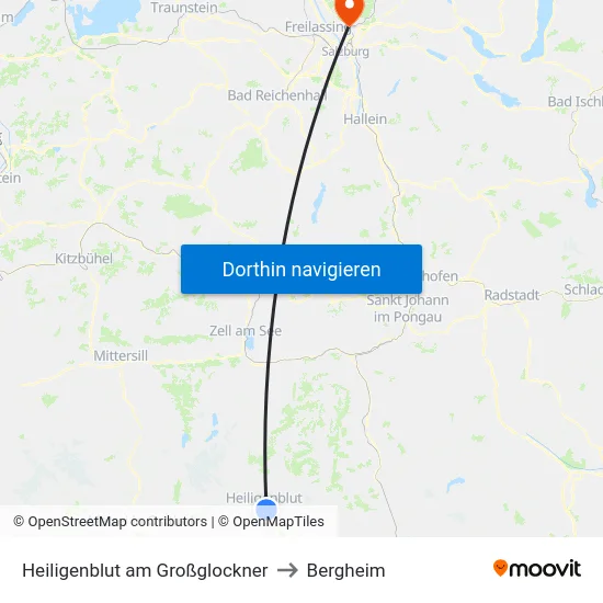 Heiligenblut am Großglockner to Bergheim map