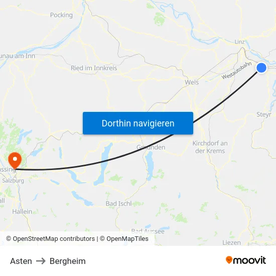 Asten to Bergheim map