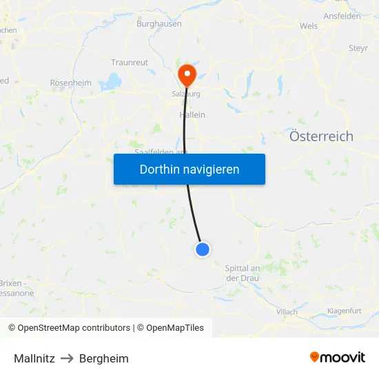 Mallnitz to Bergheim map