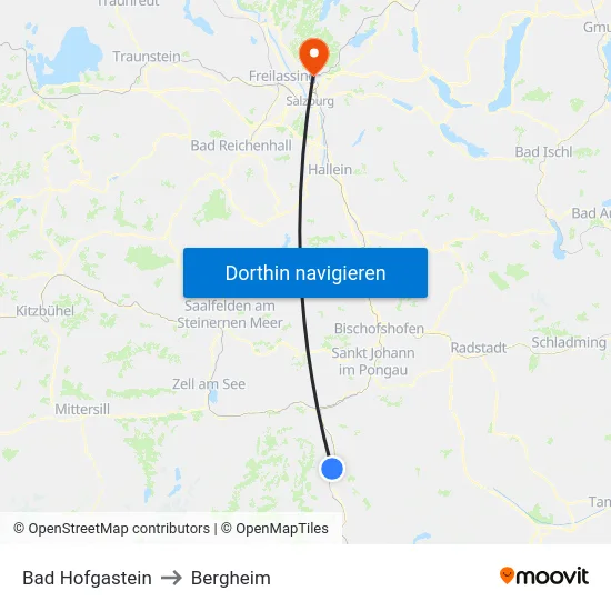 Bad Hofgastein to Bergheim map