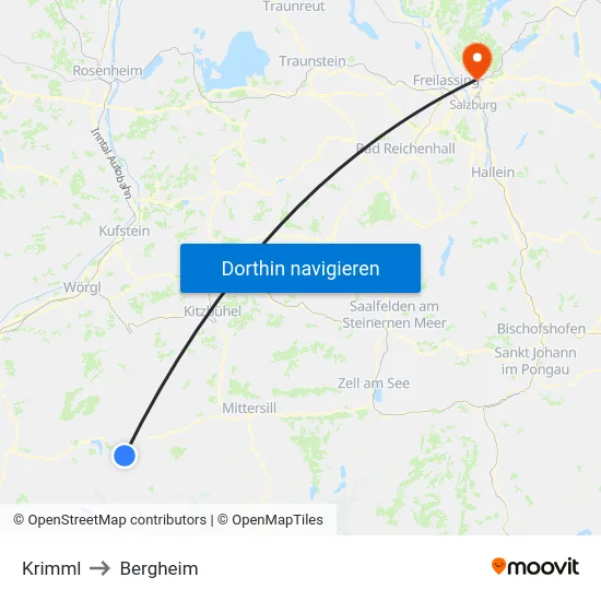 Krimml to Bergheim map