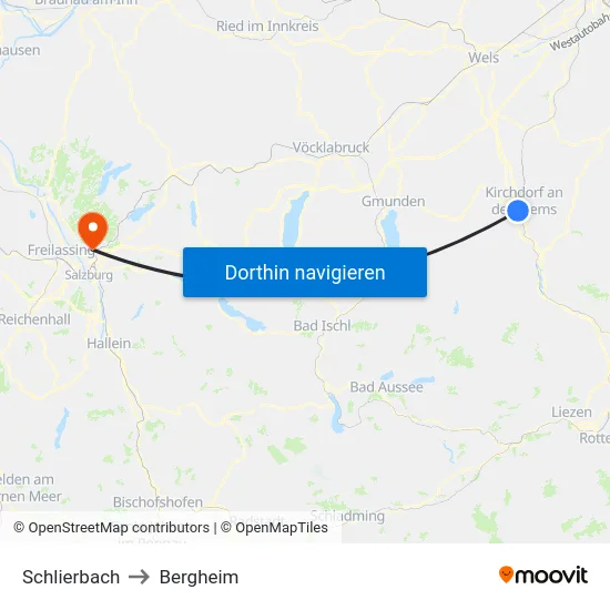 Schlierbach to Bergheim map