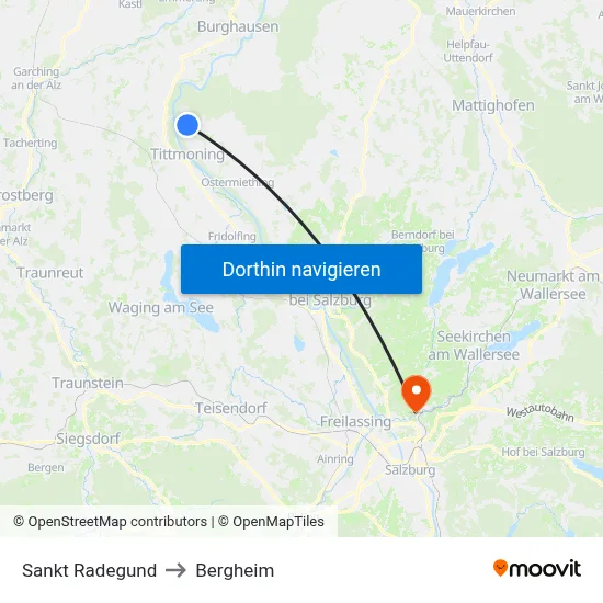 Sankt Radegund to Bergheim map