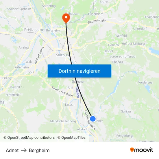 Adnet to Bergheim map