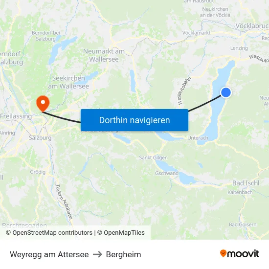 Weyregg am Attersee to Bergheim map