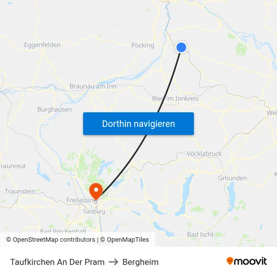 Taufkirchen An Der Pram to Bergheim map