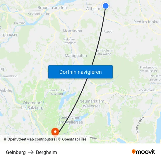 Geinberg to Bergheim map
