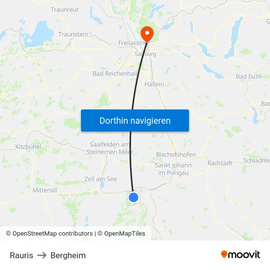 Rauris to Bergheim map