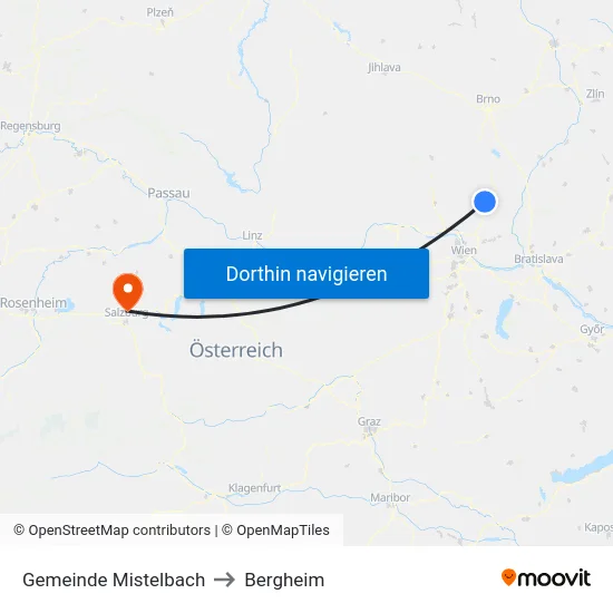 Gemeinde Mistelbach to Bergheim map