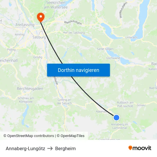 Annaberg-Lungötz to Bergheim map