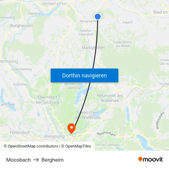 Moosbach to Bergheim map