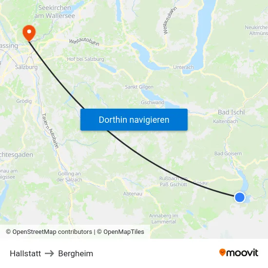 Hallstatt to Bergheim map