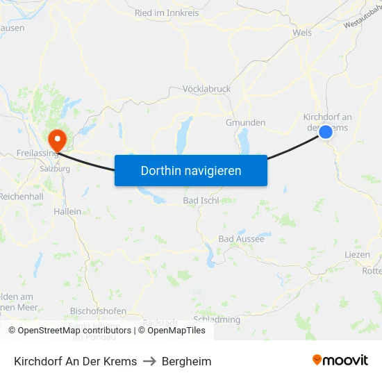 Kirchdorf An Der Krems to Bergheim map