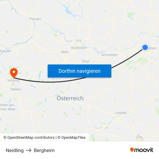 Neidling to Bergheim map