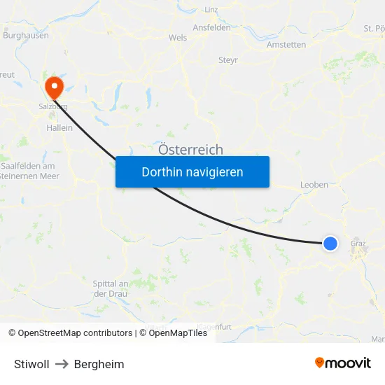 Stiwoll to Bergheim map