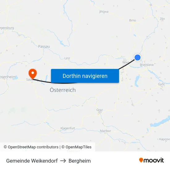 Gemeinde Weikendorf to Bergheim map